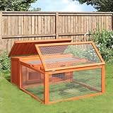 Mokuyary Kaninchenstall Braun 117,5x97x47,5 cm Massivholz Kiefer großes Kleintierhaus Dach perfekt für draußen und drinnen,Besonders einfach umgestellt Hasenhaus Kaninchen Haus
