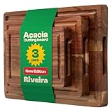 Riveira Schneidebrett aus Akazienholz – vielseitig und langlebig: Set mit 3 rechteckigen Schneidebrettern aus Holz – Schneidebretter aus natürlichem Holz für die Küche – komplettes Schneidebrett aus