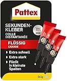 Pattex Sekundenkleber Flüssig Mini Trio, spülmaschinenfester Superkleber in 3 praktischen Tuben, schnelltrocknender farbloser Flüssigkleber, 3 x 1g, mehrfarbig