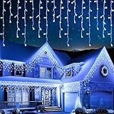EcoNour Eiszapfen-Lichterkette für den Außenbereich, 240 LEDs, 7,5 m, kaltweiß, mit Timer für Weihnachten, Garten & Party | Netzbetriebenes, transparentes Kabel