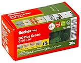 fischer Spreizdübel SX Plus Green 6 x 30 S mit Edelstahlschraube A2, nachhaltige Dübel aus 50 % nachwachsenden Rohstoffen, 4-fach Spreizung, der Spezialist im Vollbaustoff, 20 Dübel und 20 Schrauben