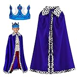 TSHAOUN Kinder Prinz Umhang Königsmantel Königin Umhang mit Krone, Königsumhang Samtumhang Prinz Kostüm Königin Kostüm für Cosplay, Halloween, Kindertag, Karneval, Junge, Mädchen, 80cm (Blue)