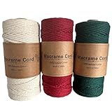 3 Rollen Baumwollschnur 3 Mm X 100 M Naturschnur Garnseil Für Wandbehang Pflanzenaufhänger Basteln Heimdekoration Baumwollgarn