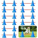 Glimin Agility-Hürden-Kegel-Set für Hunde, 20 Stück, Übungskegel mit 10 Agility-Stangen, verstellbar, Beweglichkeitstraining, Tragbares Agility-Trainingsgerät, Kegel, Agility-Stangen, Blau, 10 Sets