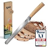 kjøk Premium Brotmesser (5cr) Stahlklinge 20cm Härte 56±2 HRC ergonomischer Olivenholzgriff Brotschneidemesser Wellenschliff Messer für Brot & Braten Küchenmesser Antihaft-Klinge scharf Bread Knife