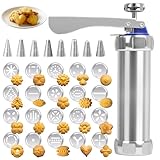 Rosedreamer Gebäckpresse, Keksmaschine, Kekspresse, mit 20 Schablonen, 8 Edelstahl Tüllen, Backspatel und Reinigungsbürste, Spritzgebäck Presse, Teigspritze, Teigpresse, für Kuchen Kekse