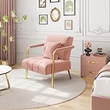 Yaheetech Sessel Samtiger Loungesessel, Polstersessel mit Metallbeinen, Einzelsessel 71,5 cm Breite, Relaxsessel für Wohnzimmer/Heimbüro Rosa