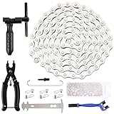 FANXIYA Fahrradkette 6/7/8-Fach 1/2' × 3/32', 116 Glieder mit Kettennieter, Zange & Bürste, Fahrradketten Werkzeug Set Kettenwerkzeug Set für MTB & Rennrad, Reparatur & Wartung