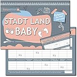 Baby Stadt Land Fluss Babyparty Babyshower Spiel Mädchen & Junge Geschenk Spiele-Block zum ausfüllen Geschenkidee