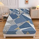 Abstrakte Geometrie Spannbettlaken 140x200cm, Puzzle Spannbetttuch Weiches Atmungsaktiv SpannbetttüCher - Mikrofaser Bettlaken 140x200 Tiefe Tasche 30 cm mit 2 KissenbezüGen sd1293