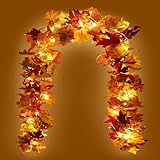 KASZOO 2 Stück Ahornblätter Herbstgirlande Mit 40 LEDs - 176cm/Stück Herbstblätter Girlande,Girlande Herbst Für Zuhause, Garten, Hochzeit, Kamin, Party Weihnachtsdekoration