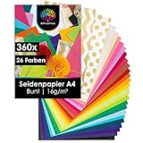 OfficeTree 360 x Seidenpapier A4 in 26 Farben - Seidenpapier Bunt zum Basteln 16 g/qm - Art Tissue Paper - Buntes Seidenpapier Set - Seidenpapier Basteln & DIY & Verpacken