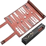 Reise Backgammon,Back Gammon Spiel aus massivem Holz - Klassisches Brettspiel für Familien,Reisen und Strategie-Liebhaber,Tragbar und langlebig (Braun)