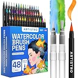 Artistro 48 brush pen set, Aquarellstifte, Pinselstift-Set + 2 Wasserstifte, Lebendige Farben für Künstler und Erwachsene, Wasserfarben Stifte für Illustrationen, Kalligraphie, Manga