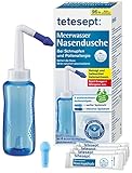 tetesept Meerwasser Nasendusche bei Schnupfen und Pollenallergie – Zur Nasenspülung mit zwei austauschbaren Aufsätzen auch für Kinder geeignet – Inkl. 4 Beutel Nasenspülsalz