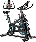 Wenoker Heimtrainer Fahrrad, Indoor Cycling Bike mit LCD-Monitor, Heimtrainer mit Pad-Halterung, Stationäres Fitnessbike für Zuhause Kardio Training, Bis 140KG