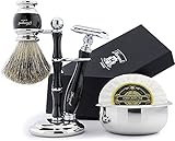 Haryali London Rasierset - 5 teilige Rasierset - doppelkante Rasierhobel - Super Dachshaar Rasierpinsel - Rasierseife - Rasierschale - hochwertige Schwarz Set - Rasierhobel Set