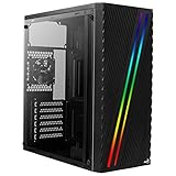 Aerocool Streak PC Gaming Case, Mid-Tower, ATX, RGB, 18 Lighting modes, Full Window, Ideal for First Time and Experienced gamers , Black