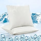 Luxear kühlender Kissenbezug 2er Set, Kopfkissenbezug elastisch mit Arc-Chill Kühlfasern atmungsaktiv, seidige Kissenbezüge mit Reißverschluss, Haare/Haut schonende Kissenhülle, 80x80cm-Hellweiß