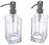 2er Pack vielseitige Glas-Seifenspender-Flasche mit Pumpe, 12 Oz tropffreie Edelstahl-Pumpenflasche, nachfüllbarer Flüssigkeits-Handspender für Bad, Arbeitsplatte, Küche mit 8 wasserfesten Etiketten