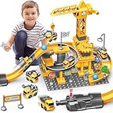 BAU-Spielzeug für 3 4 5 6 7 Jahre alte Jungen: Konstruktionsspielzeug Set Bauklotz Auto-Spielzeug für Kleinkinder - Kran-LKWs, Digger Spielzeugs Geschenke für 3 4 5 6 7 Jahre alt Jungen Mädchen