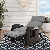 Grand patio Relaxliege Liegesessel mit Sitzkissen Gartensessel Verstellbare Rückenlehne Rattan Sonnenliege für Innen, Außeneinsatz -Grau Sitzkissen & Braun Rattan