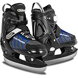 Nattork verstellbare Kinder Eisrutsche für Jungen Mädchen Erwachsene, weiche Polsterung und verstärkte Knöchelstütze Eishockey-Skates（Blue, L）