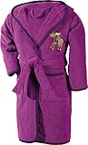 Erwin Müller Kinder-Bademantel mit Kapuze Frottier Stickerei Pferd Fuchsia Größe 134/140 - weich, hautfreundlich, mit Taschen und Bindegürtel