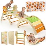 7-in-1 Montessori Kletterdreieck Set mit Rutsche, Kletterbogen & weichem Kissen – Holz Klettergerüst für Babys & Kleinkinder ab 1–3 Jahre, Indoor Spielgerät, faltbar & sicher (Löwe)