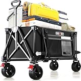 Overmont Faltbar Alle Gelände Bollerwagen - 8,1CM Breite Räder - 150I großes Fassungsvermögen mit Seitentaschen Getränkehalter Verstellbarem Griff - bis 150 kg Tragkraft - für Camping Sport Einkaufen