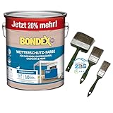 zbs24 Bondex Wetterschutzfarbe für Außen, atmungsaktiv, bis zu 10 Jahre Wetterschutz, extreme Deckkraft, einfache Verarbeitung, für Holz, inkl. 3-teiliges Pinselset (azurblau RAL5009, 3 Liters)