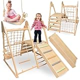 Mamabrum Holz Haustier Spielplatz XL 5in1, Rutsche, Schaukel, Kletterwand, Netz und Leiter für Aktive Kleinkind, Stabil, Für Aktiv-Homepage, Unterstützung Baby Entwicklung