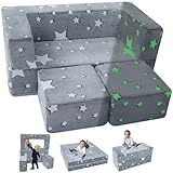 MeMoreCool Kindersofa Spielsofa, Schaumstoff Bausteine, Couch Ausklappbar Im Dunkeln leuchtende, Schlafzimmermöbel, Modulare Mini Sofa für Spielzimmer, Softbausteine für Kuschelecke Kinderzimmer