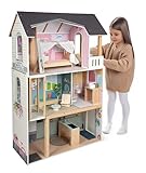small Foot Puppenhaus Traumvilla XL, 3 Etagen mit Aufzug, für Modepuppen bis 30 cm, 1:6 Maßstab, Holzoptik, 12730
