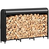 Outsunny Kaminholzregal Metall 199 x 30 x 121 cm Brennholzregal Außen 0,6m³ mit wasserdichter Abdeckung Outdoor Feuerholzregal bis 300kg für Brennholz, Holzunterstand für Garten Außen Schwarz