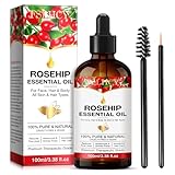 Hagebuttenöl 100ml Rosehip Oil Kaltgepresst für Gesicht, Körper, Haare, Haut, Nägel 100% Rein Natürlich Vegan Hagebuttenkernöl Anti-Aging Anti-Falten