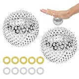 2 Stücke Igelball Metall Hart mit 10 Akupressur Ringe,Igelbälle Klein Fußmassage,32mm Skill Ball,Silber Stachelball,Magnetic Akkupressurbälle,Igelball Set für Stress Relief Oder Massage