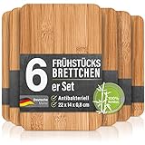 6er-Set Frühstücksbrettchen aus Bambus Holz - 22x14x0,8cm Holzbrettchen Set Brettchen Frühstücksbrett Holzbrett