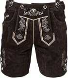 STEIGENHÖFER Lederhose Herren Tracht kurz - Anton - Trachtenhose mit Trägern - 100% Rindsleder - Traditionelle Echtlederhose - Ideal für Dein Oktoberfest Herren Outfit - Dunkelbraun - 58