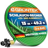 GRÜNTEK Schlauch-Regner, Sprühschlauch, Rasensprenger Gartenschlauch 15 m, Beregnungsfläche 4-5 qm/m, Länge flexibel erweiterbar, Bewässerungsschlauch/Sprühregner, Verbindungsstück aus Messing