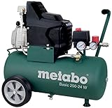 Metabo Kompressor Basic 250-24 W – 601533000 – Kompressor mit leistungsstarkem Motor und 24 l Kesselgröße – 1,5 m Kabellänge