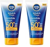 NIVEA SUN Schutz & Pflege Invisible Finish LSF 50+, wasserfester Sonnenschutz mit Hyaluron, schnell einziehende Sonnencreme für intensive Feuchtigkeit ohne weiße Rückstände (150 ml) (Packung mit 2)