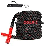 CCLIFE Battle Ropes Schlachtseil 9m 12m 15m Ø38mm Fitnesse Sport Tau Trainingsseil Fitnessseil Sportseil Battle Rope für Fitnessstudio Muskelaufbau, Größe:9m schwarz-rote Seile. mit Halterung