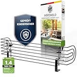 HerdHeld Herdschutzgitter Kinder [Verbessertes Konzept 2025] – Geprüft Kindersicher 100% Stabil & Ohne Bohren | Passend für Herde bis 60 cm Breite | Premium Kinderschutzgitter Herd