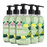 Sagrotan Handseife Frisch und Fruchtig – Feuchtigkeitsspendende Flüssigseife mit fruchtigem Duft – 5 x 300 ml Handseife