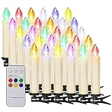 yunsheng 30er RGB Weihnachtsbaumkerzen mit Fernbedienung Timer, LED Kabellos Dimmbar Bunt Kerzenlichter, Batteriebetriebene Flammenlose Flackern Christbaumkerzen lichterkette, IP64, Weihnachtsdeko