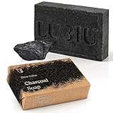 lubiu Schwarze Seife Stück - 100g Aktivkohle Seife Gegen Pickel - Naturseife ohne Palmöl als Schwarze Gesichtsseife, Akne Seife - Black Soap Bar