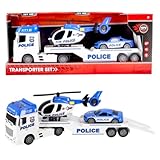 Polizei Autotransporter 54 cm Auto Hubschrauber mit Licht und Sound