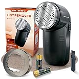 PORTENTUM Fusselentferner für alle Kleidungsstücke, entfernt kleine Knötchen, 2 Höheneinstellungen, batteriebetrieben (2 AA-Batterien inkl.), 8 x 12.3 x 5.8 cm, schwarz