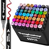 Tongfushop 60 Alkohol Stifte Set, 2 Sekunde Schnell Trocknende Alkohol Marker Set, Doppelseitige Marker Stifte Filzstifte mit Anti-Seepage Abstandshaltern für Malerei, Zeichnung, Design, Manga